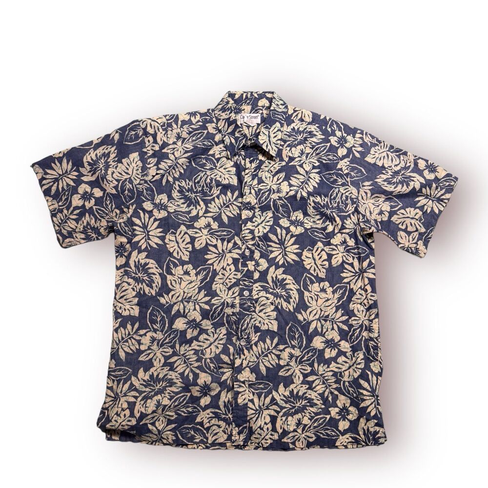 Cooke Street Honolulu Shirt Size L Button Down Shirt Hawaiian Shirt Floral Blue - Picture 2 of 5